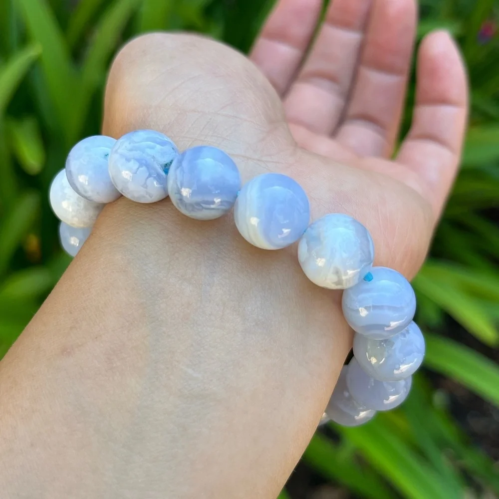 12.5mm stretchable blue lace agate bracelet 0171‎